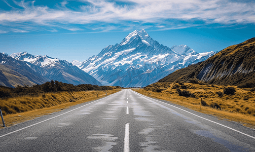 雪山下的公路新西兰自驾风光