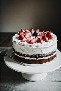 草莓蓝莓摄影照片_香甜软糯的双莓蛋糕摄影图10