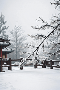 梅花摄影照片_中式庭院厚厚积雪摄影图片4