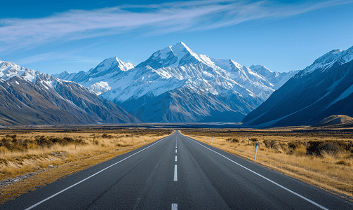 海外代购摄影照片_雪山下的公路新西兰自驾风光