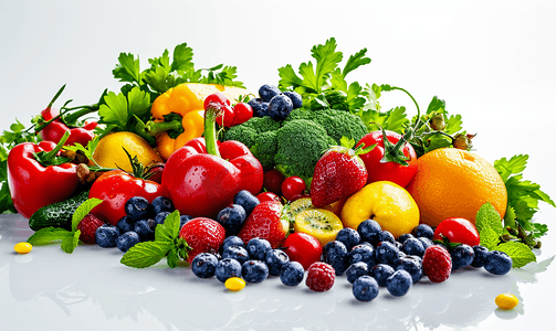 卡通蔬果货柜摄影照片_富含维生素的蔬果浆果水果