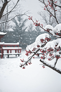 冬天中式庭院厚厚积雪摄影图5