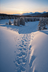 冬日夕阳照射下厚厚的积雪图1照片