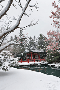 梅花摄影照片_寒冷冬季中式庭院景观图10摄影图