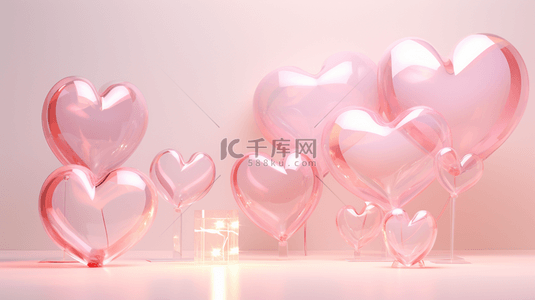 气球粉色背景图片_粉色情人节促销电商展台设计图