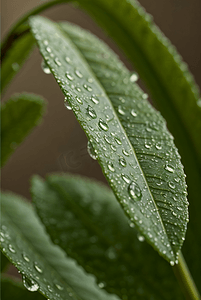 绿色树叶露珠露水实拍特写高清摄影图