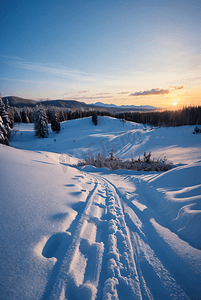 冬日夕阳照射下厚厚的积雪图4高清图片