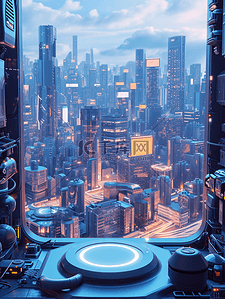 数码科技蓝色背景背景图片_蓝色科技感数码城市展台背景3
