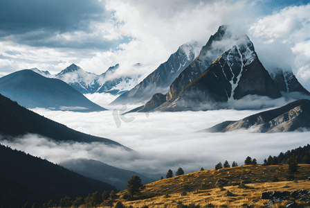 云雾缭绕山脉自然风光图片