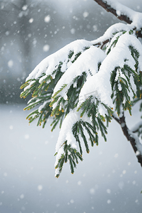大雪一候摄影照片_积雪松树树枝摄影照片7