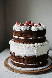 草莓蓝莓摄影照片_香甜软糯的蛋糕高清图2摄影配图