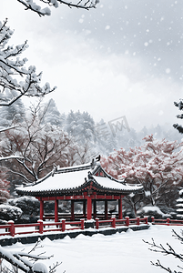 中式庭院厚厚积雪摄影图片5