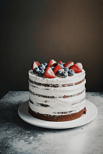 草莓蓝莓摄影照片_香甜软糯的蛋糕高清图3摄影配图