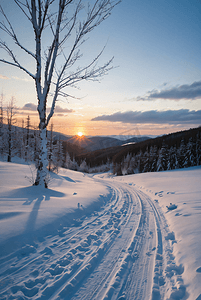 冬日夕阳照射下厚厚的积雪图8高清摄影图