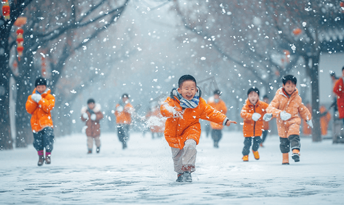 儿童玩雪摄影照片_雪地上玩雪的儿童6