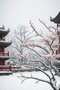 中式庭院厚厚的积雪摄影图4