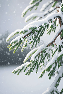 冬天积雪松树树枝摄影配图3