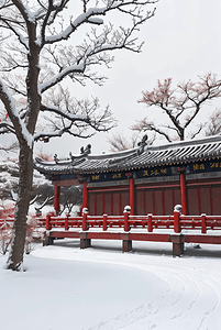 中式庭院冬季户外雪景图6图片