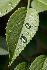 绿色树叶露珠露水实拍特写摄影图