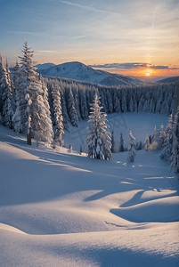 冬日夕阳照射下厚厚的积雪图6摄影图