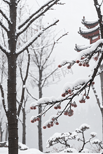 冬季庭院外雪景风光图4高清图片