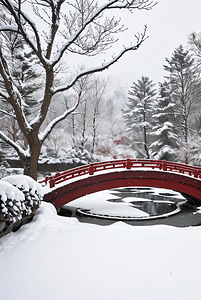 中式庭院厚厚积雪摄影照片7