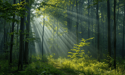 自然风景在森林的早晨