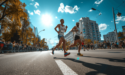 道路人群摄影照片_城市马拉松跑步者