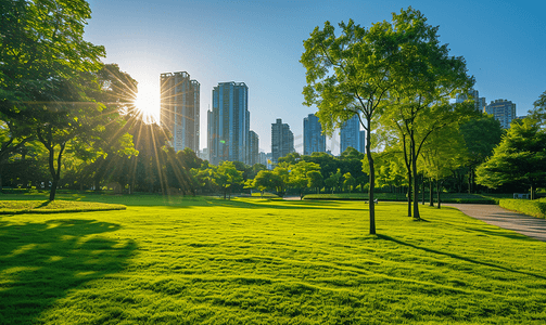 活动绿摄影照片_阳光下的城市公园美景