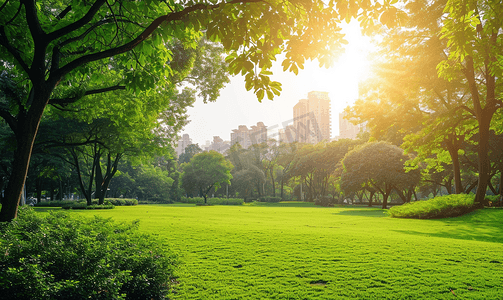 春天背景素材摄影照片_阳光下的城市公园美景