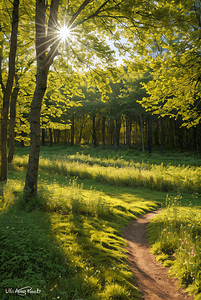 阳光透过树林自然风光高清图片