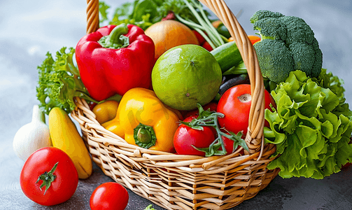 水果蔬菜摄影照片_蔬菜水果篮子瓜果水果蔬菜篮子堆