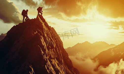 吸入量摄影照片_商务攀爬一座山攀登克服困难