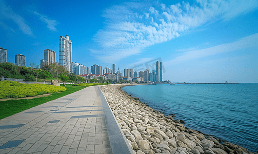 青岛现代城市风景海岸线