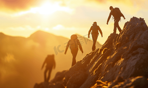 企业易拉宝模版摄影照片_商务攀爬一座山攀登克服困难