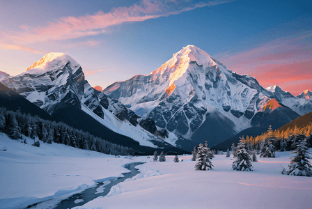 冬季寒冷雪山日出摄影图8