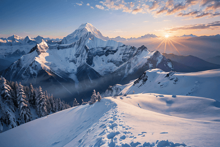 日照雪山摄影照片_冬季日照金山高清摄影配图0