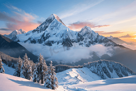 日照雪山摄影照片_冬季日照金山高清摄影照片9