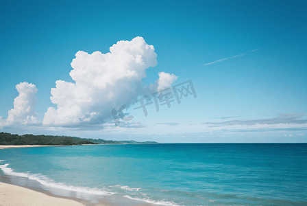 蓝天白云下的大海沙滩摄影照片2