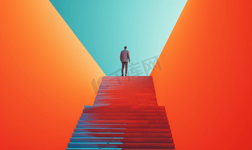 人生的道路摄影照片_一个人正在上楼去事业阶梯上取得成功的概念创意