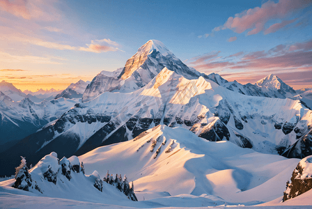 冬季寒冷雪山日出摄影配图2