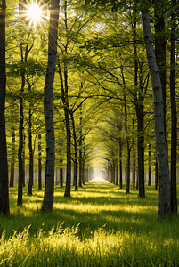 阳光透过树林自然风光高清摄影图