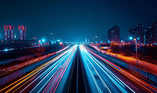 霓虹光标摄影照片_公路在城市景观霓虹灯光