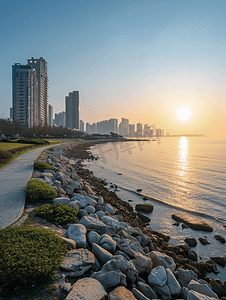 青岛城市风景摄影照片_青岛现代城市风景海岸线