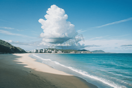 大海沙滩蓝天白云高清摄影图
