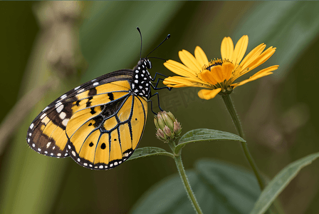 春天美丽的黄色蝴蝶摄影图片