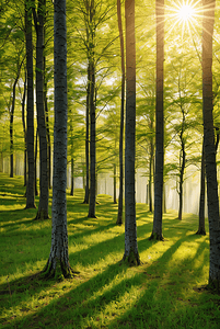 春天阳光下的树林摄影配图5