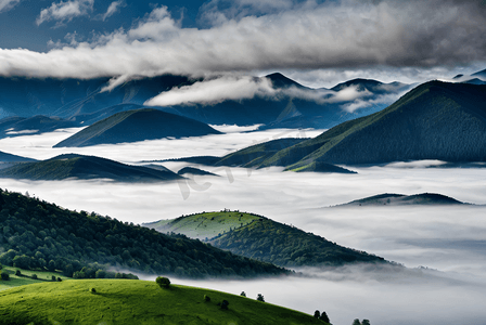 绿色高山山脉云雾摄影图片3