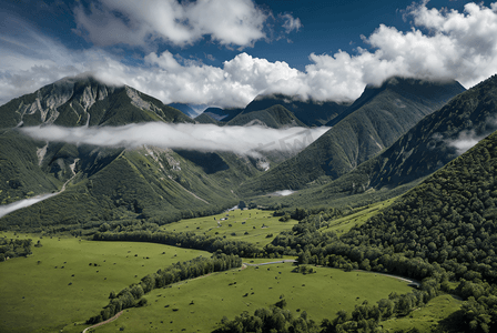 绿色高山山脉云雾摄影图片2