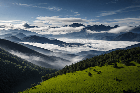 绿色高山山脉云雾摄影图片6